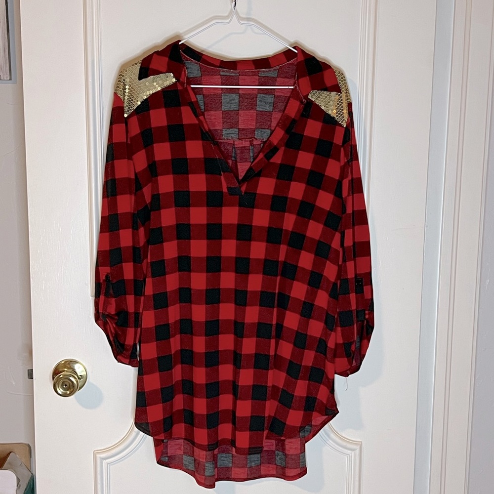 Boutique red buffalo plaid 3/4 sleeve shirt